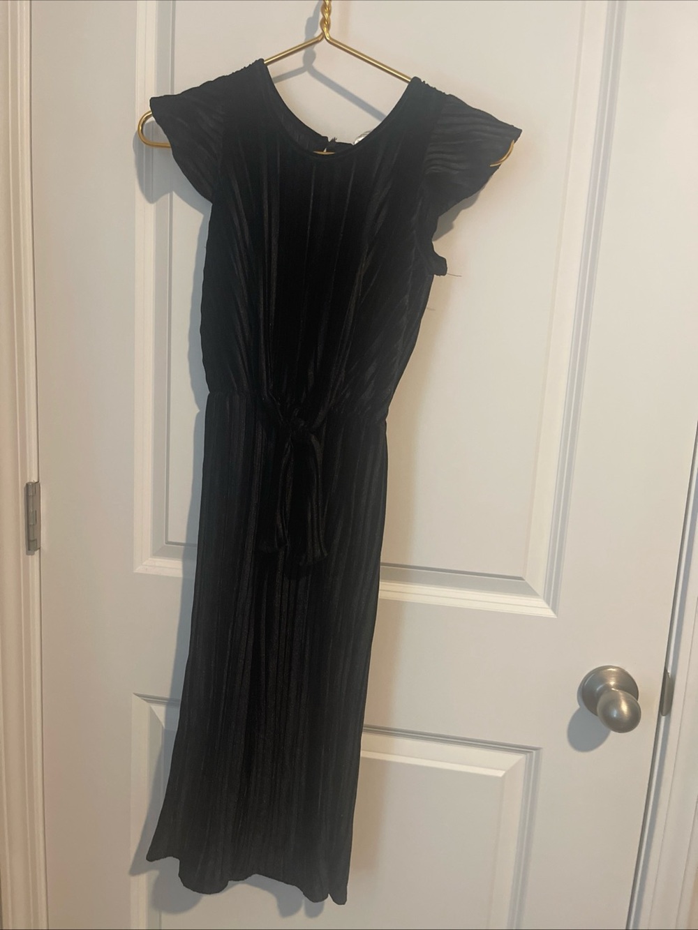 Love Squared Girls 7/8 Black Striped Velvet Bodysuit with matching bow